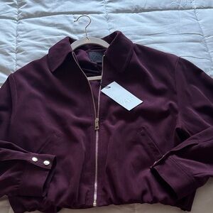 Zara Women's Burgundy Zip-Front Jacket size XS
